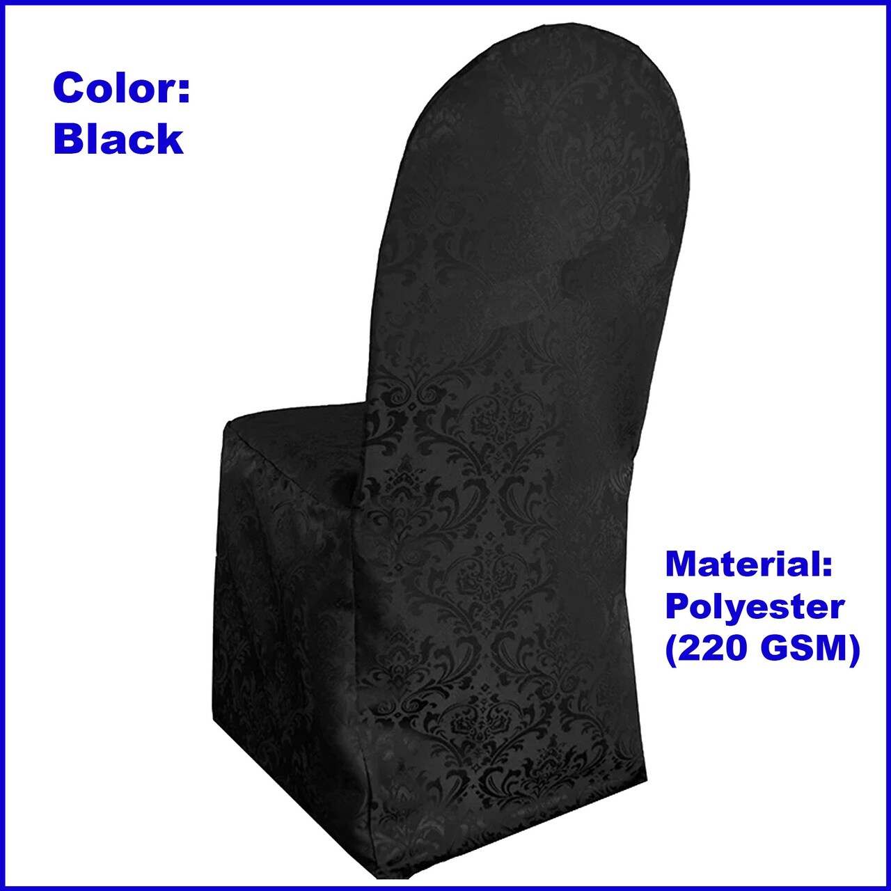 Black Floral Damask Jacquard Chair Cover, Elegant Polyester Banquet Slipcover